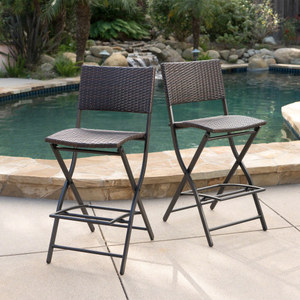 Outdoor Faux Rattan Metal Frame <b>Adjustable</b> Lightweight Modern <b>Bar</b> <b>Stools</b> Set of 2 Multibrown - Product Image 2