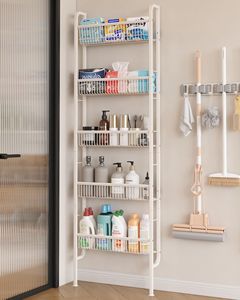 ชั้นวางของในห้องน้ำสีขาวติดผนังหลังประตู แบบแคบ 5 ชั้น ประหยัดพื้นที่ ชั้นวางของทรงเพรียวบาง สำหรับห้องน้ำและห้องครัว - Product Image 1