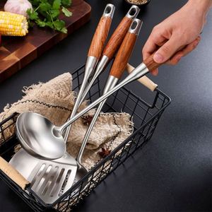 High Quality <b>Kitchen</b> Utensil Set 304 Stainless Steel Grade Ladle Spatula Soup Spoon with Natural Wood Handles - Product Image 3