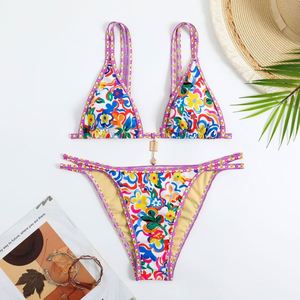 Nuevo Bikini de Dos Piezas con Aros, Push-Up, Espalda Descubierta, Color Sólido, con Tanga, de Secado Rápido - Product Image 3