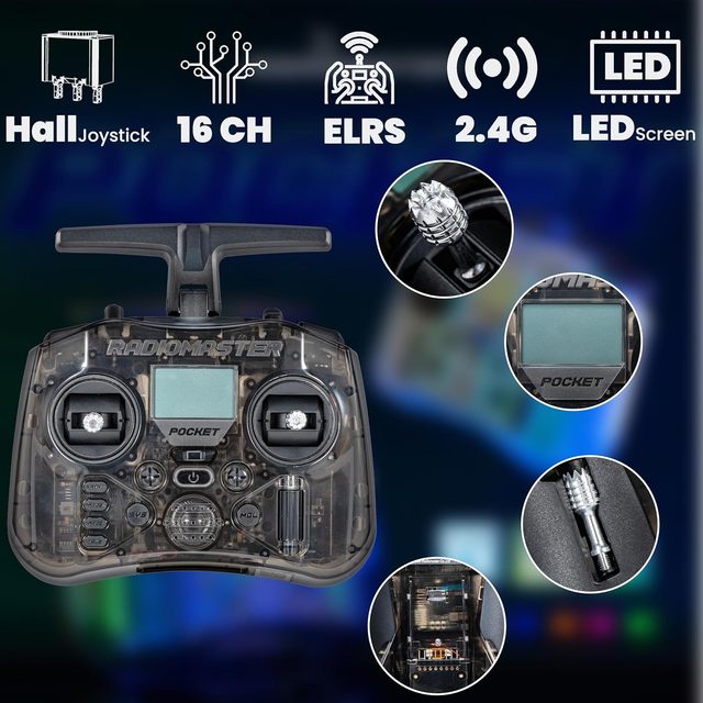 Radiomaster Portable FPV Drone RC Transmitter Pocket ELRS Remote Controller with LED Light Hall Gimbal EdgeTX
