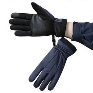 Gants d'hiver unisexes bleu foncé compatibles avec les écrans tactiles, en matière synthétique, avec sangle de poignet réglable pour l'extérieur - Product Image 1