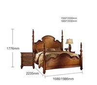 Lit en bois massif de style vintage américain-français 2025, ensemble de chambre à coucher double de luxe, rangement personnalisable pour hôtels et villas