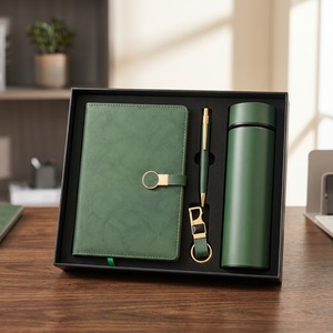 Set de Regalo Empresarial Ecológico con Cuaderno de Cuero PU, Bolígrafo, Llavero y Termo en Caja - Product Image 5