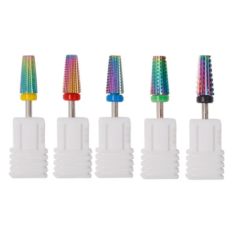 Rainbow Tungsten Steel Carbide Grinding Head Head Color Plated Straight Grooved Tooth Foot Cuticle Gel Removal Nail Drill Bit
