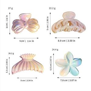 กิ๊บหนีบผมรูปโบว์ดอกไม้ไล่สี 8 ซม. 9 ซม. แบบหางปลา โซ่คล้องผม สำหรับสาวๆ สไตล์ยุโรป-อเมริกัน เรียบง่าย กิ๊บพลาสติกขนาดใหญ่ - Product Image 3