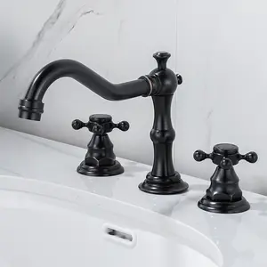 Classic Retro Antique Bronze Gold Black Bathroom Faucet Washbasin Hot and Cold Water Taps