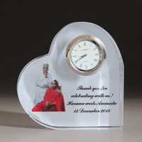 Personnalisé couleur impression photo horloge en cristal en forme de Coeur MH-C0206