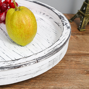 Round Solid Wood <b>Tray</b> Whitewashed Retro Style For Table <b>Storage</b> Decorative Fruit Dish Grayish White Black Walnut Color - Product Image 2