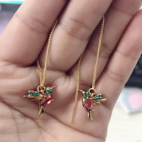 Huitan anting-anting Juntai wanita warna kristal, anting-anting kancing telinga burung Enamel elegan 2 gaya