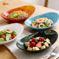 Tigela/Prato Oval de Poliresina Durável de Grau Alimentício para Salada com Efeito Mármore Laranja para Atacado – Ideal para Hotéis, Restaurantes e Uso Doméstico