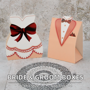 Small Pink <b>Bride</b> Groom Set Disposable Paper Gift <b>Box</b> Sponge Lining Food-Grade Wedding Party Bridal Shower Decorations Dress - Product Image 2