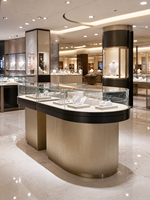 Vitrine à bijoux LED en métal, bois et verre, éclairage LED, écologique, recyclable, durable, pour les magasins de bijoux