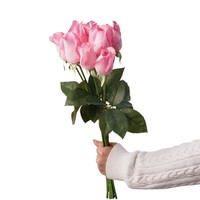 Fleurs artificielles au toucher réel, bourgeons de roses hydratants, 9 branches, accessoires de photographie de mariage, rose à bord roulé, bouquet de mariée