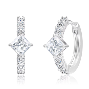 Pendientes de Aro con Moissanita Corte Princesa, Plata 925, Joyería Clásica Geométrica para Mujer, para Bodas - Product Image 2
