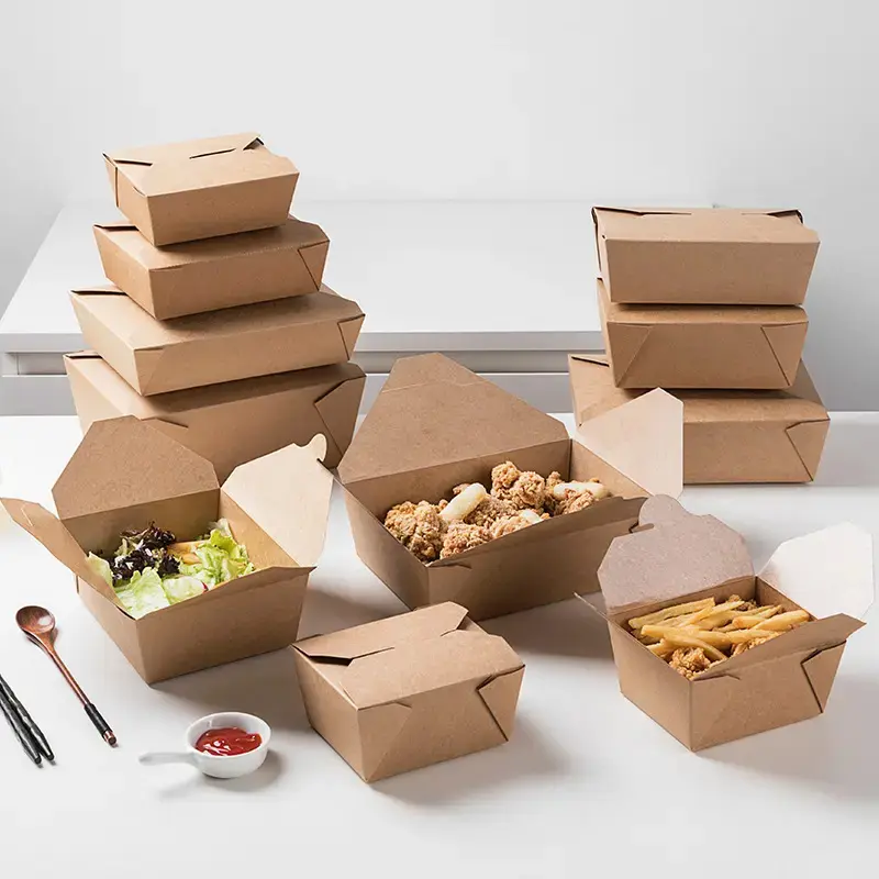Çin toptan tek kullanımlık öğle yemeği ambalaj Kraft kağdı paket yemek kağit kutu