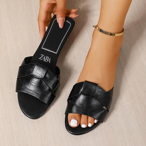 <span class=keywords><strong>Sandalias</strong></span> Planas Cruzadas para Mujer Tallas Grandes 2026 Novedad Color Sólido Verano Casual Zapatillas Anchas para Dama Venta al por Mayor - Product Image 5