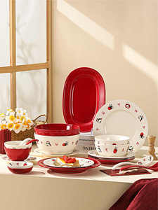 Wholesale China Supplier Red White Color Panda Pattern Stoneware Dinnerware <b>Sets</b> Raised Design Anti-Slip Eco-Friendly Dishwasher - Product Image 2