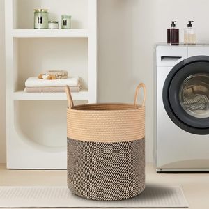 Panier à linge écologique tissé classique panier de rangement en tissu noir poignées multifonction pour jouets ménagers vêtements - Product Image 5
