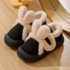 Nouvelles pantoufles d'hiver 2026 pour femmes, mignonnes avec oreilles de lapin, à talon fermé, en coton, à scratchs, semelle épaisse, chaudes et antidérapantes en peluche - Product Image 2