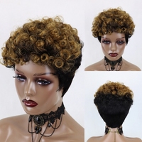 Perruques de cheveux humains coupe pixie bouclée sans dentelle sur le devant Perruque Bob bon marché Perruque de cheveux vierges à cuticule alignée Perruques faites à la machine