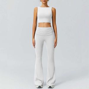Ensemble de yoga deux pièces pour femmes : Gilet de fitness Pilates européen et américain et pantalon long évasé uni - Product Image 4