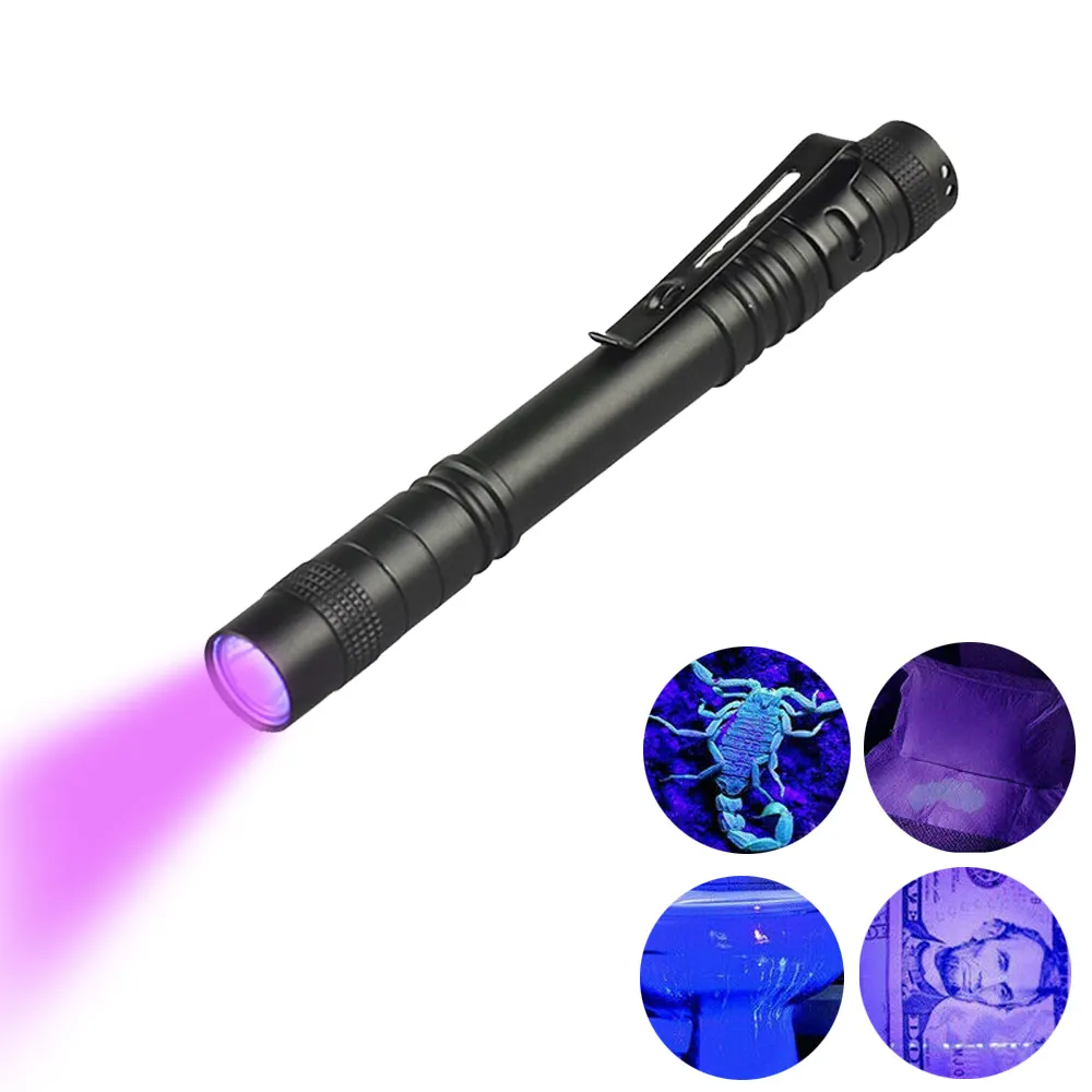 UV flashlight UV light LED mini pocket penlight germ detector Ultraviolet Blacklight 395nm find scorpion Urine & Bodily