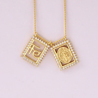 Nz1689 Collier Scapulaire Délicat Plaqué Or 18 carats avec Zirconium Cubique, Collier Marie, Médaille Miraculeuse, Bijou Religieux Catholique