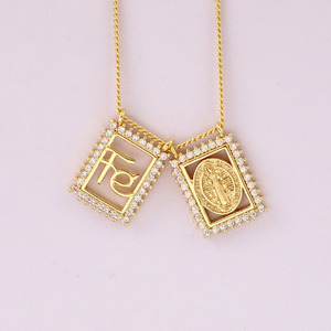 Nz1689 Collier Scapulaire Délicat Plaqué Or 18 carats avec Zirconium Cubique, Collier Marie, Médaille Miraculeuse, Bijou Religieux Catholique - Product Image 4