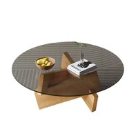 Table basse moderne minimaliste en verre trempé durable avec cadre en bois, luxe, mobile, légère, facile à assembler, meubles de salon