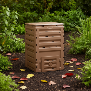 Bac à compost aérateur de jardin 450L marron avec 2 portes coulissantes, fonctionnement manuel, pour usage extérieur - Product Image 2