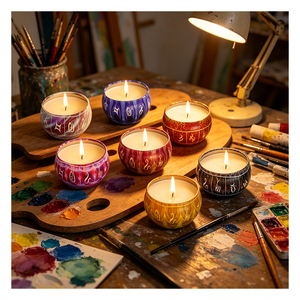 Luxe <b>Candle</b> Fragrance Packaging Metal Jar Vanilla Essence Boutique Merchandising Holiday Assortment Refined Collection Display - Product Image 5