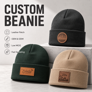 Gorro de Invierno Personalizado con Logotipo OEM, Bordado Intarsia, Etiqueta de Cuero, Diseño Houndstooth, Unisex, Premium, Venta al Por Mayor - Product Image 1