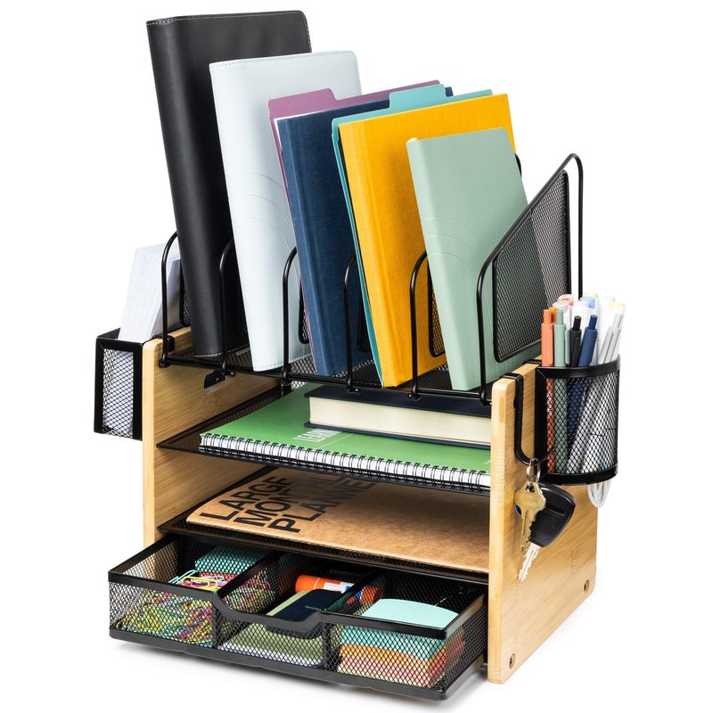 Wood Office File Countertop Bookshelf Tray