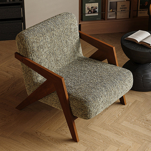 Poltrona Retrò Antica Rustica di Lusso, Arredamento Nordico Moderno, Sedia in Tessuto e Legno per <span class=keywords><strong>Soggiorno</strong></span>, Poltrona Lounge d'Accento - Product Image 4