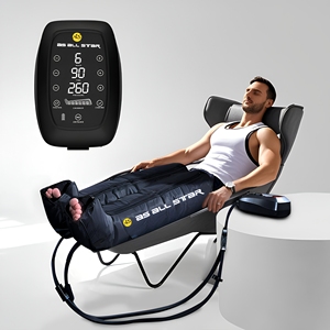 Masseur pour les pieds et les jambes, 6 chambres, bottes pneumatiques de récupération, rechargeable par USB, contrôle du temps, AS ALL STAR CE - Product Image 1
