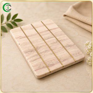 Tabla de Quesos de Mármol Rosa CCI de 12 Pulgadas con Borde de Latón, Plato de Servir Premium para Cocina, Charcutería y Aperitivos - Product Image 1