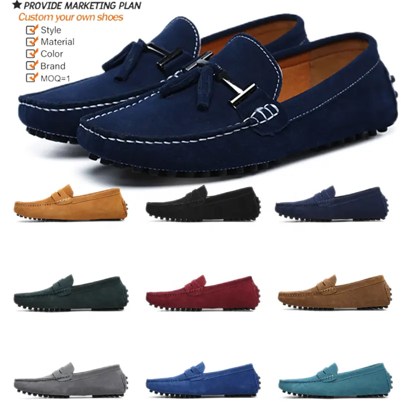 Custom Moccasin Flat Casual Luxury Slip On Half Brown Moccasins Suede Genuine Leather Boat Shoes Men Loafers Driving Shoes