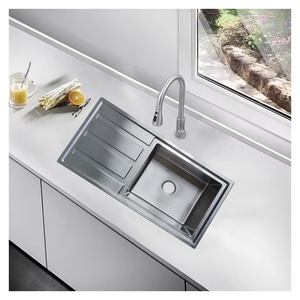 Évier de cuisine moderne à une cuvette en acier inoxydable style ferme avec brosse à égouttoir pour les grands espaces de cuisine - Product Image 1