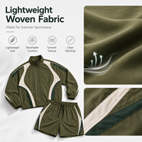 Ensemble de survêtement décontracté léger pour homme, style automne, délavé à l'acide, avec veste à col montant et fermeture éclair intégrale, short à cordon de serrage, empiècements contrastants, respirant