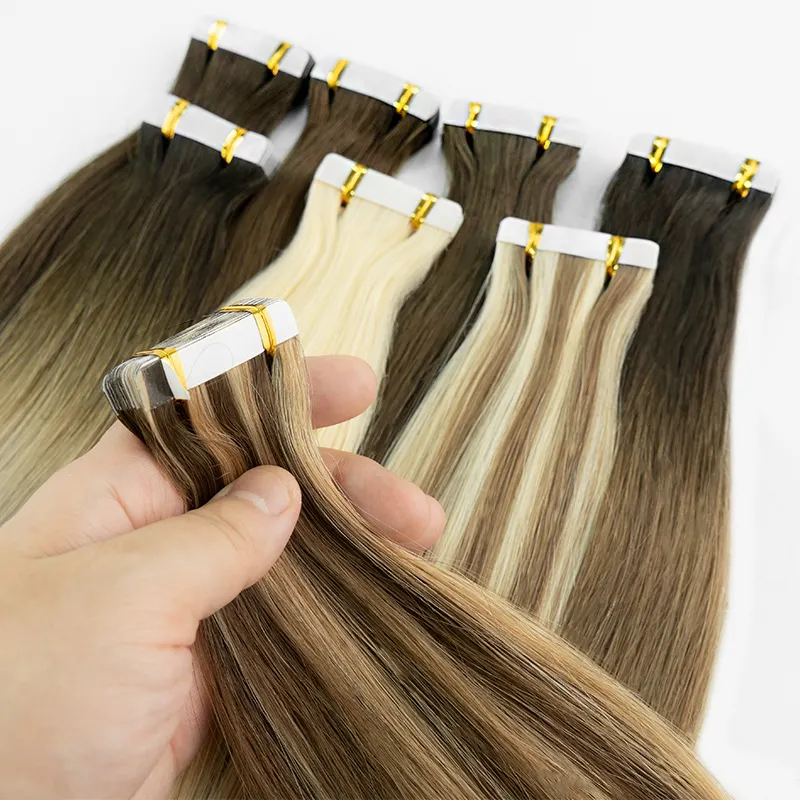Grave a extensão tirada dobro do cabelo da fita humana 10-28 polegadas no estoque nenhum cabelo curto 1 fita do bloco 100g nas extensões do cabelo humano 100