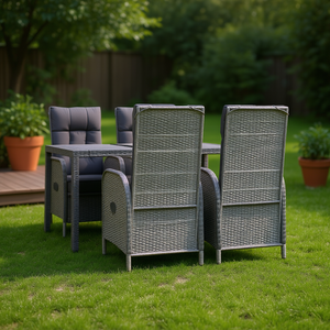 Conjunto de Comedor de Jardín de Ratán para 4 Personas, Muebles de Exterior Resistentes a la Intemperie, Estilo Contemporáneo - Product Image 2
