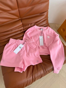 C1483批发时尚女装高品质纯棉设计师女装瑜伽运动短裤2件套 - Product Image 4