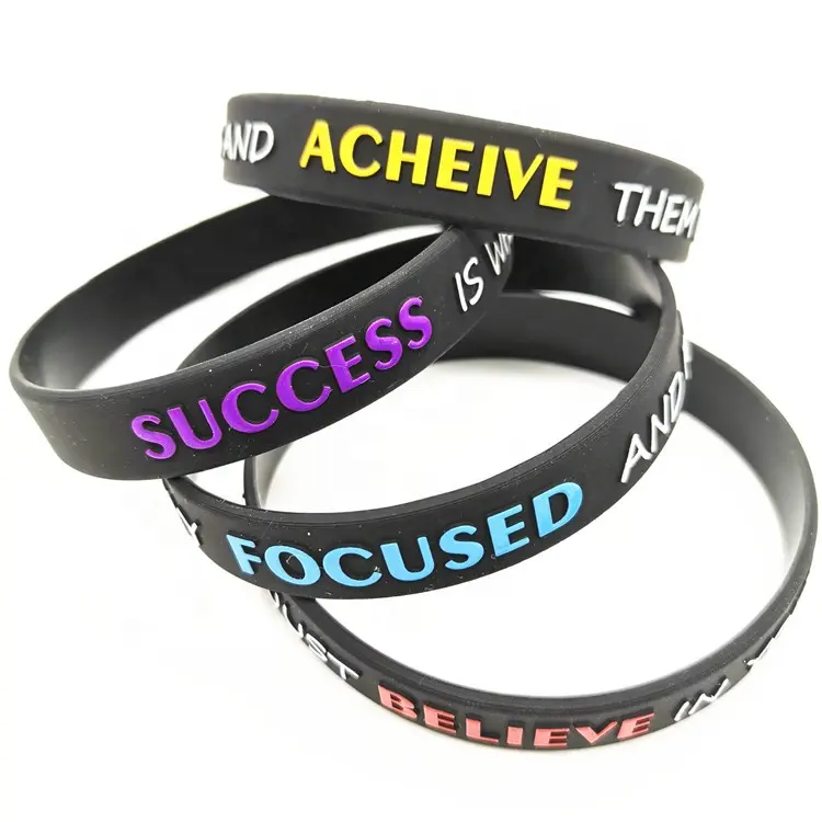 Customized Debossed Wristband Success Achieve Focus Motivational Inspirational Rubber Wristbands Silicone Bracelets For Gift