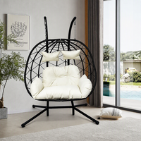 2026 Fauteuil suspendu d'extérieur moderne en rotin PE, double, en forme d'œuf, avec support en acier et coussin imperméable