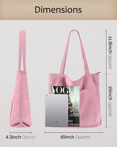 Cute Corduroy Tote Bag Shoulder <b>Handbags</b> for Women Travel Shopping - Product Image 4
