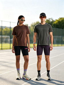 Camiseta deportiva de estilo neutro con colores contrastantes y empalmes, nueva colección primavera/verano 26, top de manga corta de secado rápido para exteriores. - Product Image 1
