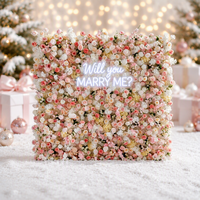 Mur de fleurs artificielles 5D de luxe en soie 8x8 pieds pour décoration de scène de mariage, vente en gros