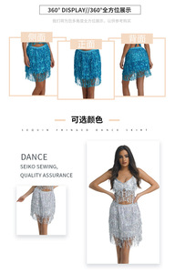 Femmes Satin Danse Du Ventre Crop Top B Débardeur et Jupe Ensemble Hip Sequin Gland avec Ceinture D'espion pour Plage Musique Festival Rave Party - Product Image 3