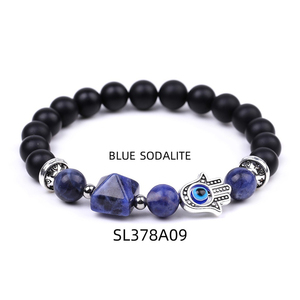 Pulseras <span class=keywords><strong>de</strong></span> Ojo Turco <span class=keywords><strong>de</strong></span> Pirámide <span class=keywords><strong>de</strong></span> Cuarzo Rosa y Sodalita Azul al por Mayor para Manualidades, con Cuentas Redondas Pulidas <span class=keywords><strong>de</strong></span> Piedra Semipreciosa, Ideales para Regalo - Product Image 2